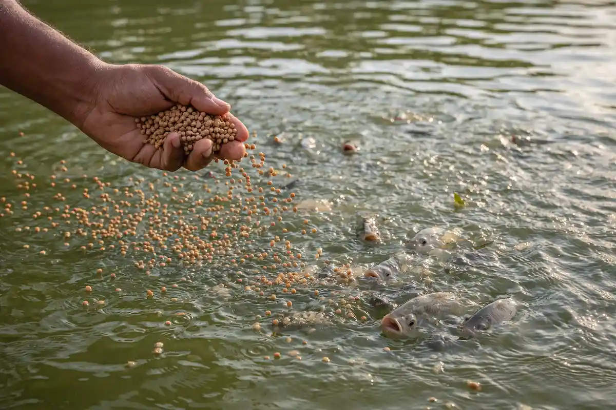 tilapia-hand-feeding-floating-pellets-pond